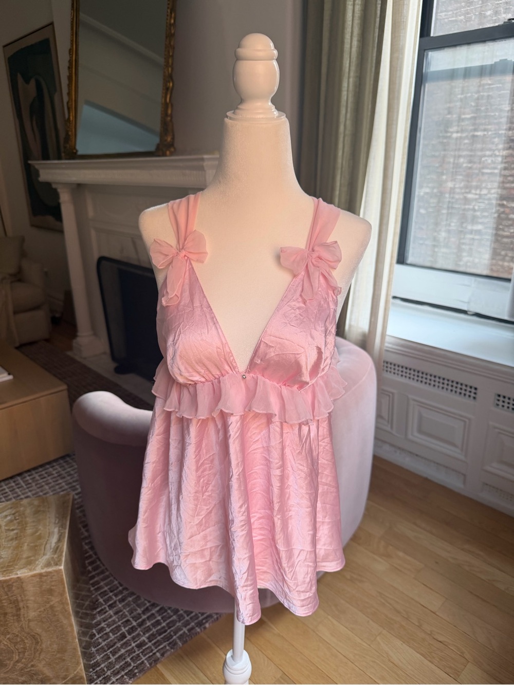 Victoria's Secret Soft Pink Ruffle Bow Babydoll Top